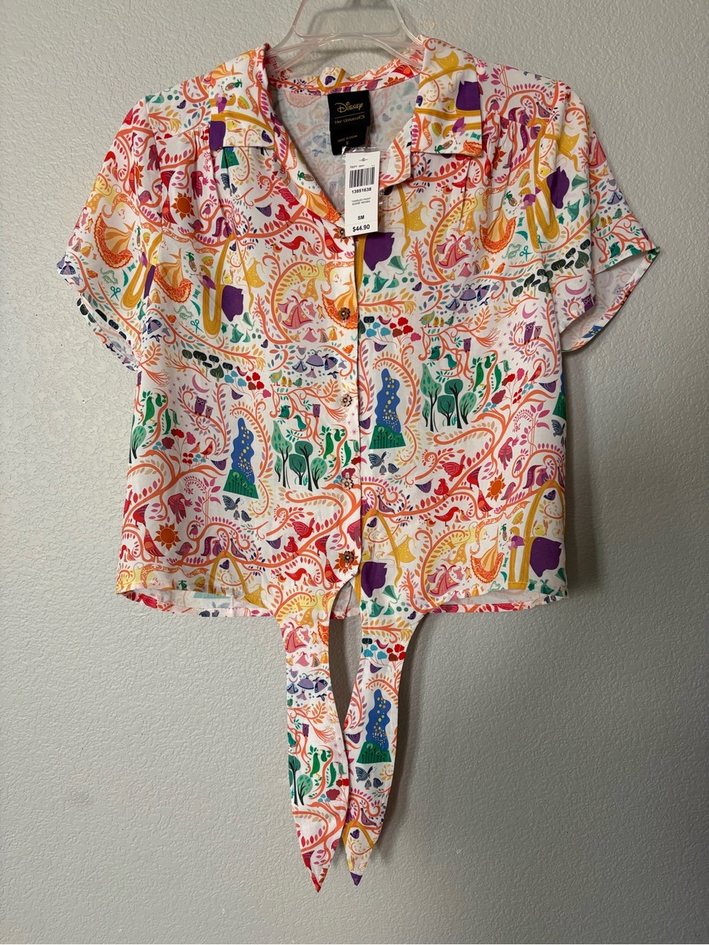 Disney Her Universe White Button-Down Shirt with Multi-Color Tangled Print NWT